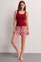 Women's Strawberry Patterned Shorts Pajama Set Burgundy Basic Undershirt Home Wear - Comfortable Summer Set - 5