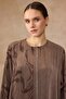 Pattern and Stone Detailed Cupra Silk Plus Size Ferace Brown 6857 - 5