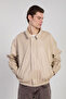 Men's double pocket detailed bomber leather jacket - stone