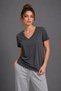 Women's Smoked Interlock V-Neck Short Sleeve Basic Cotton T-Shirt - 2