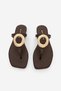 Women's Blunt Toe Flip Flops with Gold Metal Round Accessories Daily Slippers Velvos Brown Satin - 7