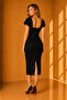 Black Crepe Fabric Square Neck Slit Design Midi Pencil Evening Dress 99157 - 3
