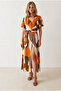 Women's Orange Ecru Buttoned Belted Maxi Viscose Shirt Dress Elb-19002382 - 2