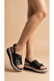 High-Heeled Ankle Buckle Women's Summer Sandals with Gold Buckle Detail on the Front - 3