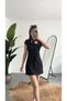 Women's Black Polka Dot Scarf Collar Mini Dress
