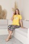Short Sleeve Buttoned Collar Bottom Capri Yellow Color Young Girl's Pajama Set - 3
