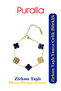 Zircon Stone Navy Blue Clover Steel Bracelet - Gold Yellow Chain - 2