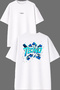 Techno Blue Design Front and Back Printed White Oversize t Shirt