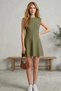 Women's Khaki Sleeveless Crew Neck Bell-Sleeved Summer Bohemian Short Mini Knitwear Dress