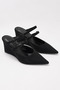 Women's Black Suede Snake Patterned Wedge Heel Shoes with Double Buckle and Pointed Toe - 2