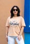 Women's Mustard Color Cotton Oversize Printed Lycra Crew Neck T-Shirt - 3