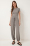 Soft Textured Cashmere Top and Bottom Set Lfw0026 Gray