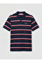 Xside Navy Blue Polo Neck Striped Men's T-Shirt - 3