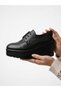 Genuine Leather Black Platform Wedge Sole Lace-Up Women's Casual Shoes - 4