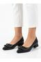 Women's Black Thick Heel Comfortable Fit Heeled Ballerina Shoes