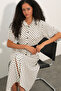 Women's Short Sleeve Belted Polka Dot Dress 2608 - White