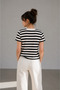 Women's Striped Basic T-Shirt Crew Neck Soft Textured 100% Cotton Casual T-Shirt - 5