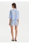 Blue Contrast Detailed Linen Top - 5