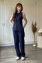 Linen Buttoned Navy Blue Vest Suit - 6