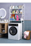 3-Tier Bathroom Organizer Shelf - Multi-Function Washing Machine Rack, Storage Stand for Toilet Accessories, Small Cabinet with Paper Frame, 4 Hooks Included, White Color - 3