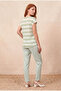 Women's Regular Fit Crew Neck Short Sleeve Ecru / Light Green Striped Viscose / Elastane T-Shirt Wilda - 7