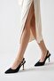 Women's Black Leather Open Back Pointed Toe Buckle Goblet Heeled Shoes - 4