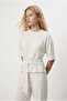 Women's River Modal Touch Tie-Detail Blouse Elastic Waist Wide-Leg Pants Ecru Top and Bottom Set - 2