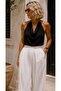 Aura white modal palazzo pants - v shape waist detail - 5