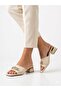 Women's Cream Buckle Detailed Thick Heeled Slippers