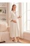 New Season Ecru Summer Piping Button Detailed Full Length Stylish Flounce Sleeve 100% Cotton Maternity Dressing Gown Nightgown Set - 2
