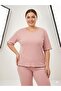 Summer Ribbed Short Sleeve Plus Size Powder Pajama Set - 3