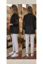 Black Linen-Blend Oversize Jacket Shirt with Mesh Details on the Sleeves and Sides and Lace-Up Buttons. - 4