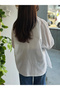 Women's White Cotton Oversize Wide Sleeve Loose Fit Long Basic Tie-Waist Shirt Blouse - 8