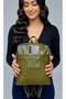 Genuine Calfskin Unisex Backpack with Zippered Sides and Gussets, Olive, Olive Green, Square Design, Real Leather Bag