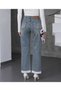 Women's High Waist Straight Leg Washable 4-Pocket Jeans with Lace Detail at the Hem - 8