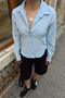 Blue Nola Short Waist Fitted Women's Poplin Shirt with Pencil Detail - 5