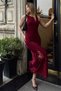 Burgundy Crew Neck Zero Sleeve Lace Slit Women's Sandy Dress
