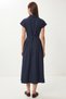 Belted Midi Shirt Dress Lub0367 Dark Blue - 5