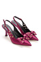 Fuchsia Satin Bow Open-Back Heeled Shoes with Eyelet Accessories - 4