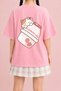 Women's Strawberry Milk Cat Printed Oversize Crew Neck Cotton Casual Combed Cotton T-Shirt