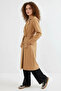 Women's Double-Breasted Collared Belted Tan Trench Coat - 3