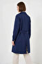 Women's Double-Breasted Collared Belted Navy Blue Trench Coat - 6