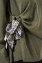 Women's Round Neck Gathered Scarf Detailed Long Sleeve Patterned Viscose Khaki Blouse - 2