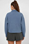 Women's Zippered Collar Cotton Indigo Sweatshirt - 4