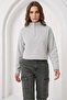 Women's Zippered Collar Cotton Gray Sweatshirt - 3