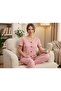 Summer Powder Floral Patterned Short Sleeve Combed Cotton 100% Cotton Pajama Set - 2