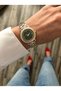 Patterned Framed Green Dial Double Color Metal Cord Women Wrist Watch