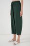 Women's High Waist Belted Linen Emerald Green Trousers - 4
