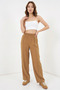 Women's Elastic Waist, Flat Stitching Detail, Wide Leg Palazzo Trousers in Tan