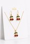 Cherry Figured Gold Color Zircon Stone Necklace and Earring Jewelry Set – Women's Stylish Daily & Gift Jewelry
